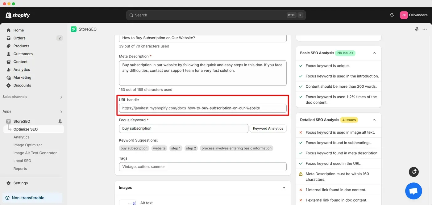 Focus keyword used in the URL