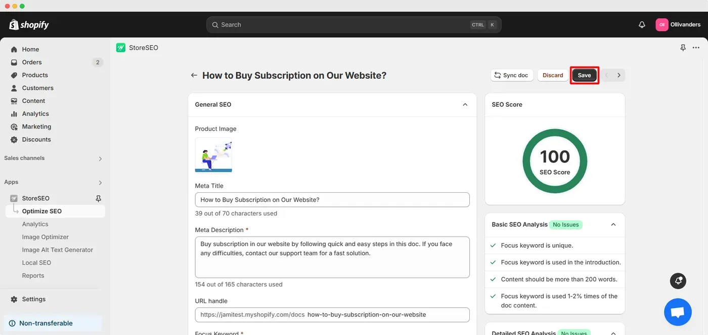 Hit the save button once you are done with doc optimization