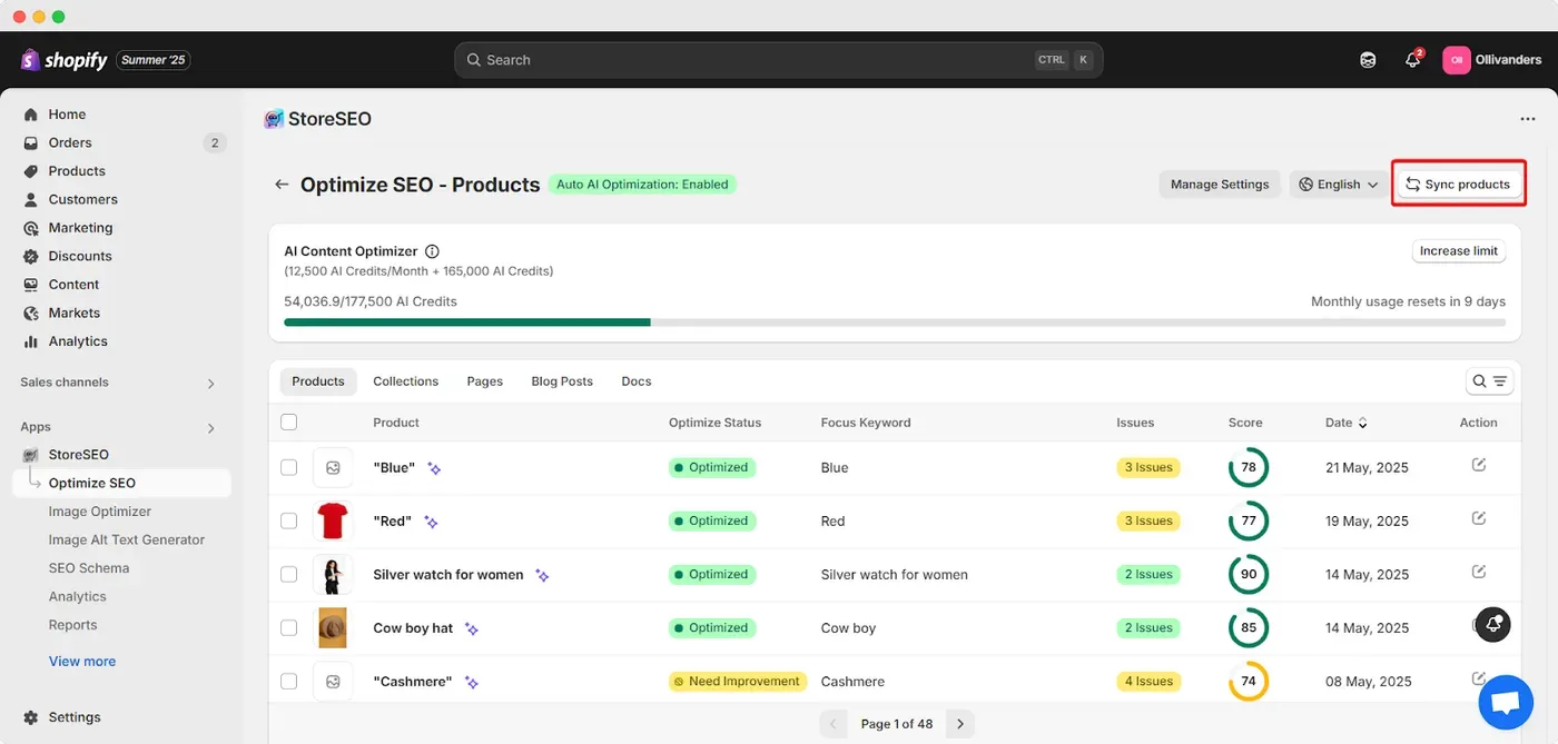 How To Sync Shopify Products In StoreSEO