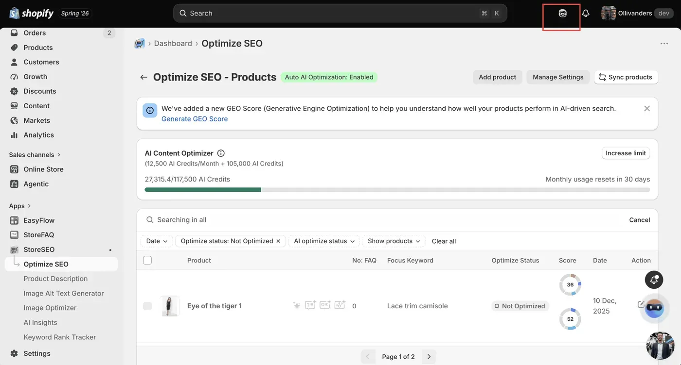 Use StoreSEO with Shopify Sidekick