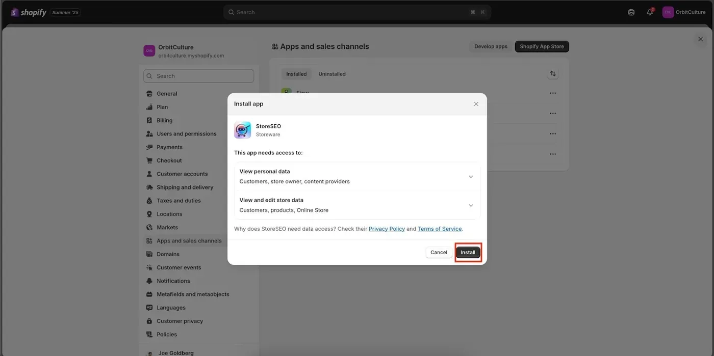 Install StoreSEO App